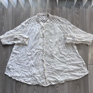 Free People Cream Lace Button-Up Blouse